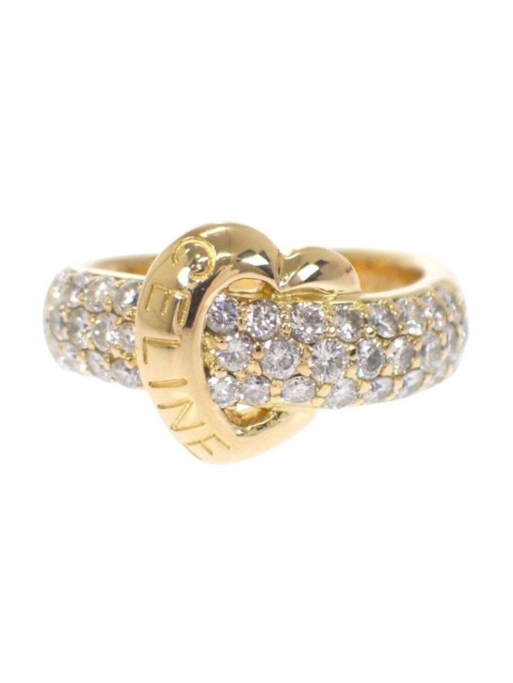 Celine Logo Half Pave Rin 18K Yellow Gold Diamond